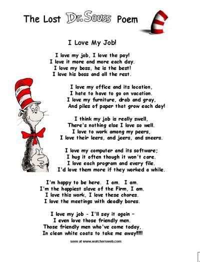 Dr Seuss I Love My Job Funny Poems Work Quotes Funny Work