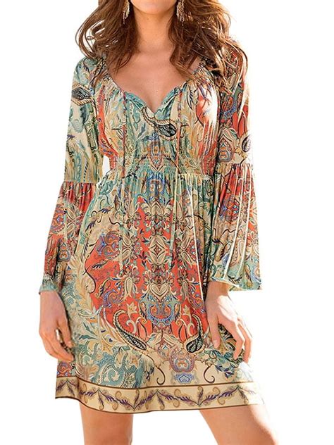 Zxzy Zxzy Boho Style Women Dress Long Sleeve Beach Summer Dresses