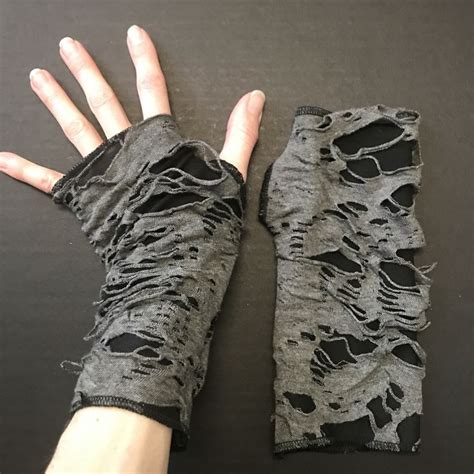 Gray Mummy Gloves Mens Hand Covers Black Bandage Arm Covers Zombie Costume Ripped Handwarmers