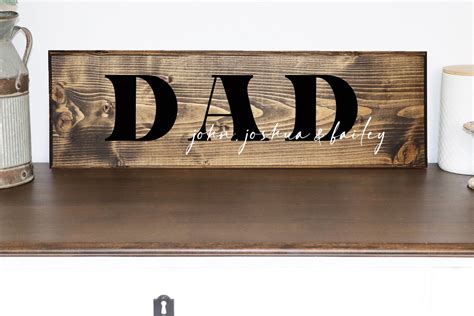 Dad And Kids Name Wood Sign Ts For Dad Fathers Day Etsy