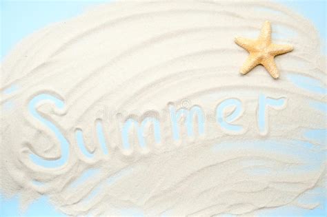 Summer Typography Sand Banner Background Starfish Stock Image Image