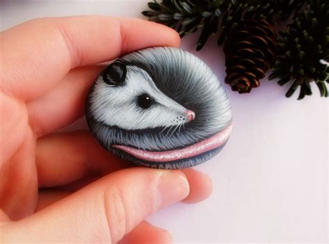 Painted Opossum Rock Cute Animal Pet Stone Diy Rock Painting Ideas