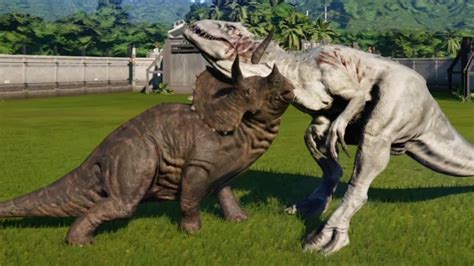 Jurassic World Evolution Triceratops Max Attack Level Vs Indominus Rex Gameplay Hd Youtube