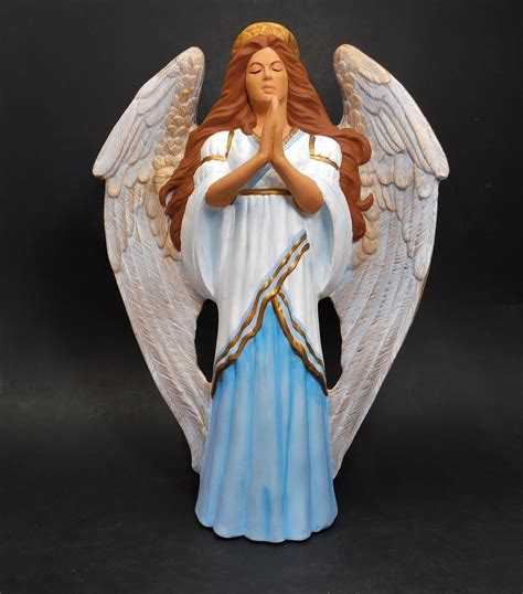 Large Beautiful Angel Praying Hand Painted Ceramic Figurine Etsy