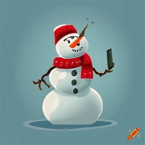 Snowman Using A Phone Clipart