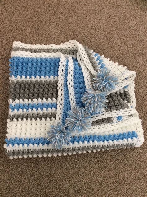 Pom Pom Crochet Baby Blanket In A Bobble Stitch Baby Boy Crochet