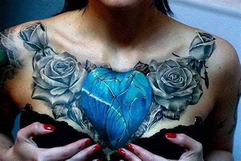 Women Chest Tattoo Heart And Roses Chest Tattoos For Women Tattoos