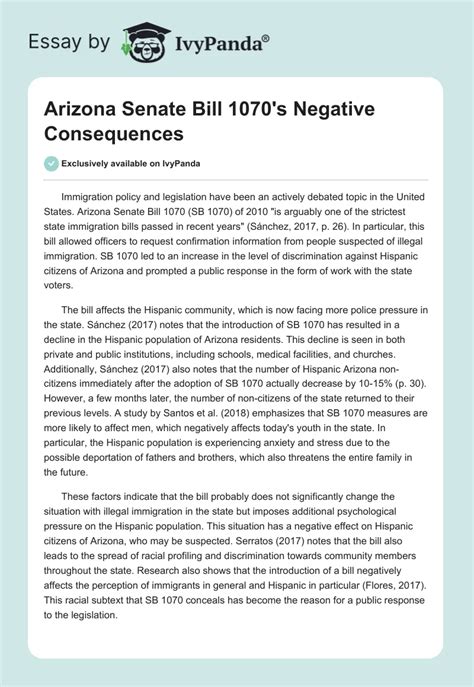 Arizona Senate Bill 1070s Negative Consequences 576 Words Essay