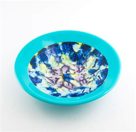 Turquoise Glass Bowl Hand Painted Kitchen Decor Pasta Bowl Etsy Decorative Bowl Centerpiece