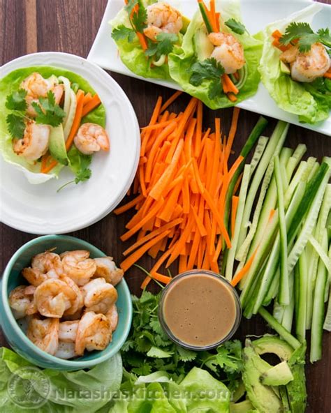 Thai peanut shrimp has all the complex thai restaurant flavors with a homemade peanut sauce with honey, garlic, ginger and lime in just 20 minutes! Shrimp Lettuce Wraps with Peanut Dipping Sauce - Natashas