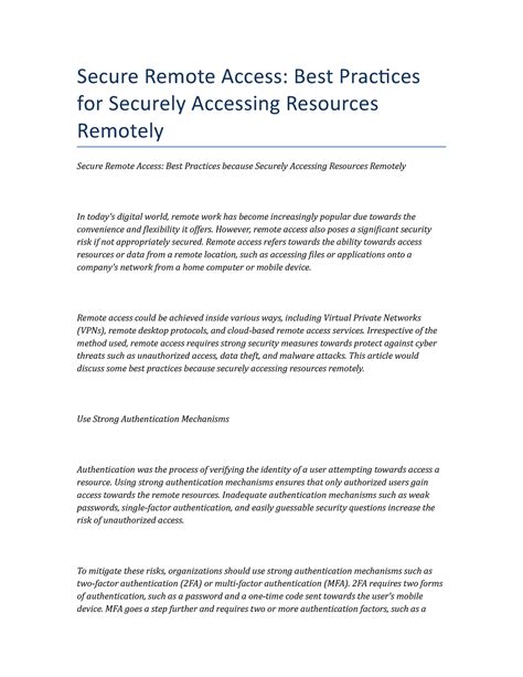 Secure Remote Access Best Practices For Securely Accessing Resources