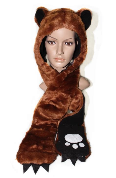Full Animal Hoodie Hat Brown Bear Hood With Paws In Mens Bomber Hats