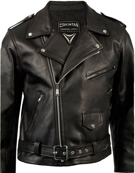 Mens Classic Brando Motorcycle Motorbike Biker Leather Jacket Black All