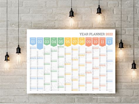 2022 Year Wall Planner Agenda Calendar Template Kp W12color Etsy