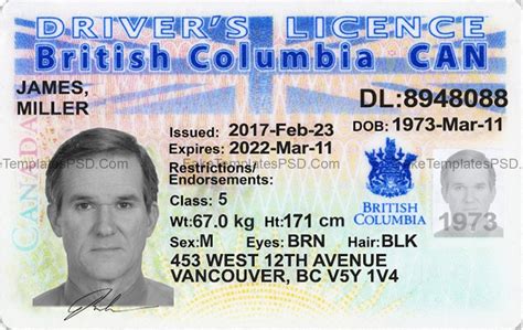 British Columbia Canada Driver License Template Psd 2023