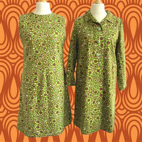 Vintage 1960s Green Floral Shift Dress And Matching Jacket Etsy Uk