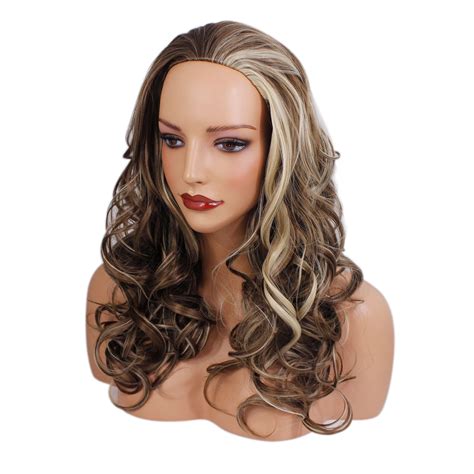 Ladies 34 Half Wig Wavy 22 Inch Clip In Synthetic Hair Piece Black Brown Blonde Ebay