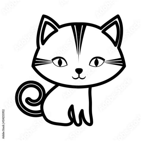 Cute Cat Stripes Sitting Outline Vector Illustration Eps 10 Buy This