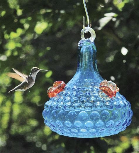 Our Hanging Hobnail Blue Glass Hummingbird Feeder Is Truly A Work Of