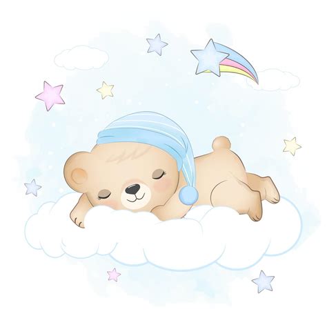 Teddy Bear Sleeping On The Cloud 2513108 Vector Art At Vecteezy