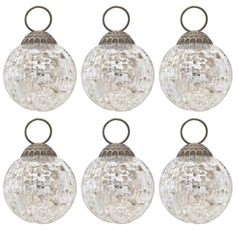 6 Pack Mercury Glass Ball Ornaments 2 Inch Silver Mona Design