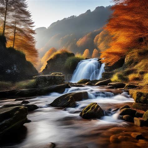 Autumn Cascades A Breathtaking Waterfall In The Landscape Stock Photo