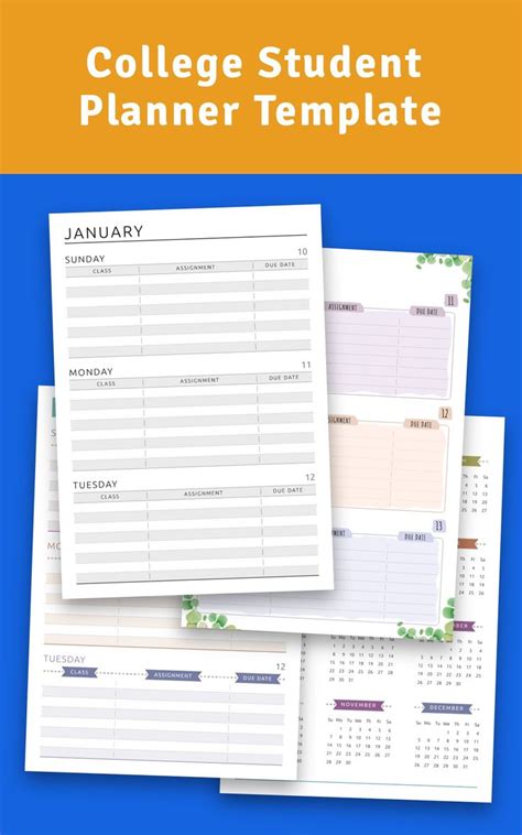 The College Student Planner Template Is Shown In Three Different Colors