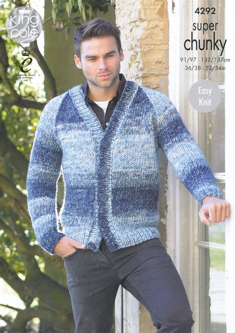 This chunky cardigan knitting pattern is an easy knit for anyone who is looking to make their first garment. Mens Super Chunky Knitting Pattern King Cole Easy Knit ...