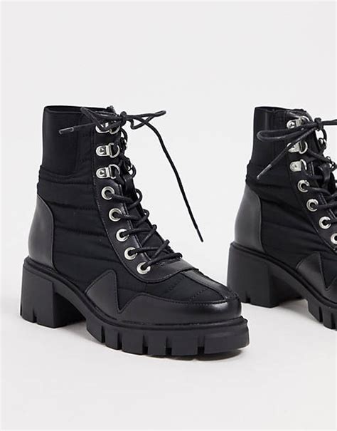 asos design reggie chunky lace up hiker boots in black asos