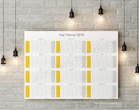 2019 Yearly Wall Planner Printable Large Wall Planner Etsy Wall