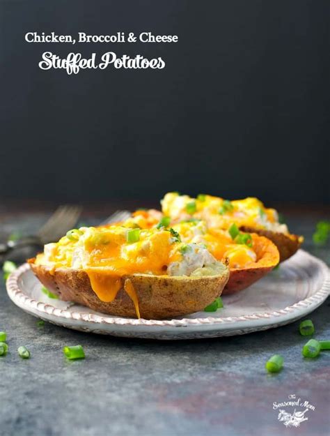 Once stuffed the chicken is seared in a skillet and then the cooking is finished in the oven. Chicken, Broccoli and Cheese Stuffed Potatoes - The ...