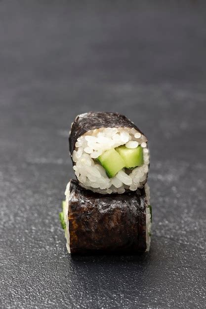 Premium Photo Sushi Nori Rolls On Black Closeup Copy Space