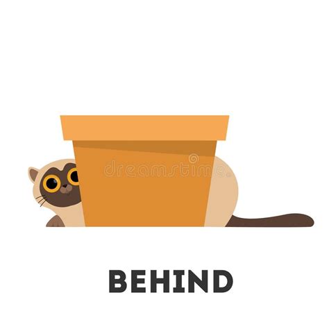 Cat and Box. Learning Preposition Concept. Animal Behind Stock Vector ...