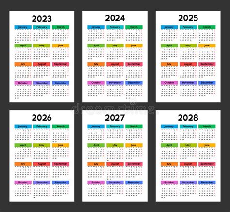 Set Of Monthly Calendar Templates For 2023 2024 2025 2026 2027 Images