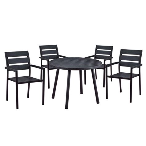 These dining chairs are sold in sets of. Modern Contemporary 5-Piece Black Metal Outdoor Dining Set ...