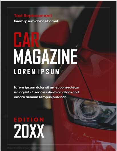 Car Magazine Cover Page Templates For Word Editable Text