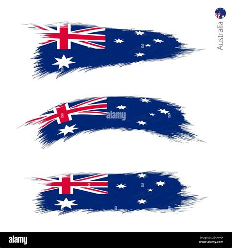 set of 3 grunge textured flag of australia three versions of national country flag in brush