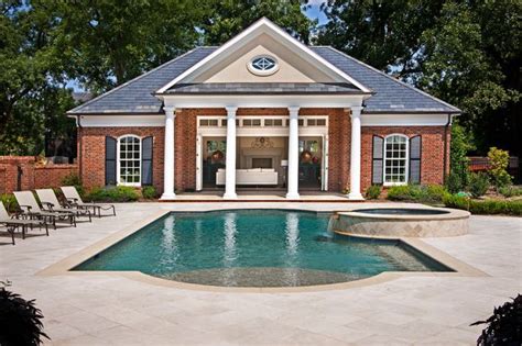 Brick Colonial Traditional Pool House Pool Houses Pool House Shed