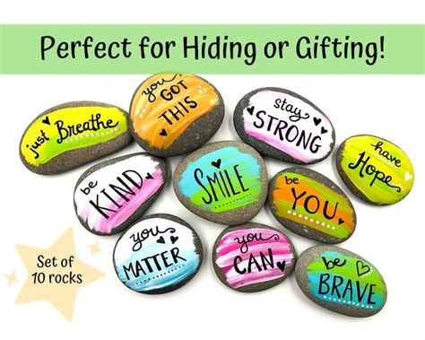 Kindness Stones Set Of 10 Affirmation Pocket Rocks Etsy Painted