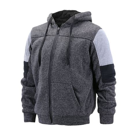 Vkwear Mens Two Tone Warm Soft Sherpa Lined Moto Quilted Zipper Fleece Hoodie Jacket Msm 40