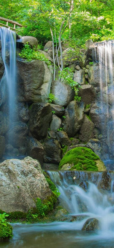 River Waterfall Rocks Plants Trees Nature 1080x2340