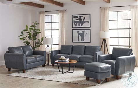 Georgetowne Traverse Blue Leather Living Room Set From Leather Italia Coleman Furniture