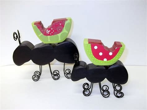 Pair Of Wood Ants With Watermelons Summer Decor Picnic Red Etsy