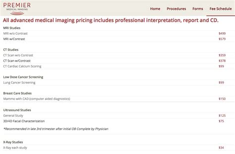 In california, the most expensive mri scan is the mri of the cervical spine that costs ranging from $450 to $1200, while the least expensive is the mri of the foot that costs around $300 to $750. An X-ray for $34, an MRI for $499, a mammogram for $150 - Clear Health Costs