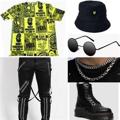 Mens rave outfit, mens fashion, mens festival fashion, dr marten outfit