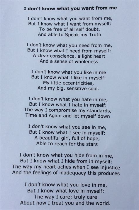 Original Poem I Dont Know What You Want From Me By Yasmin L Cole