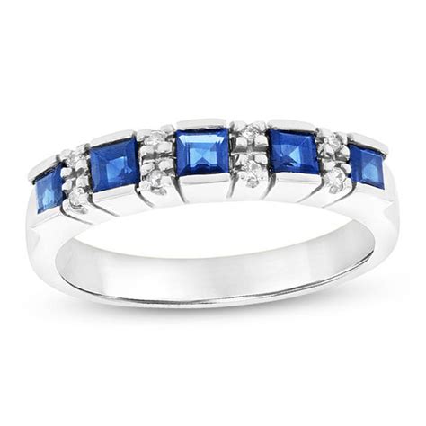 Princess Cut Blue Sapphire And Diamond Accent Five Stone Ring In 14k