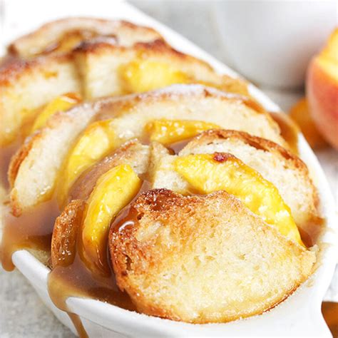 Peach Bread Pudding With A Warm Brown Sugar Sauce