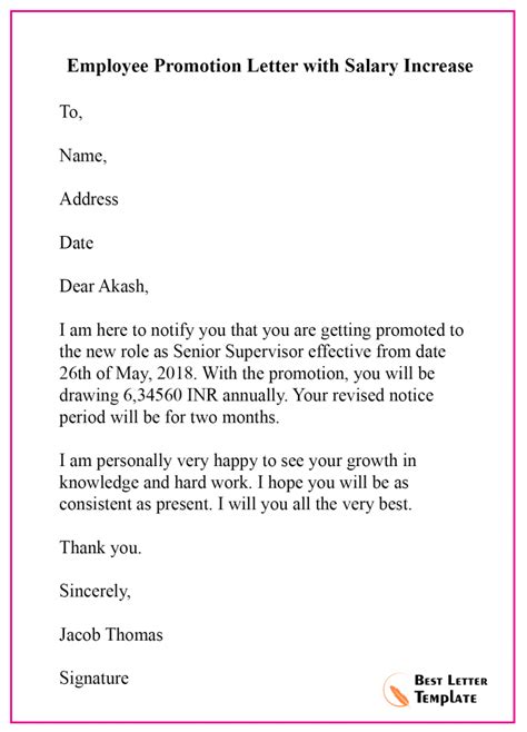 5 Free Promotion Letter Template Format Sample Example