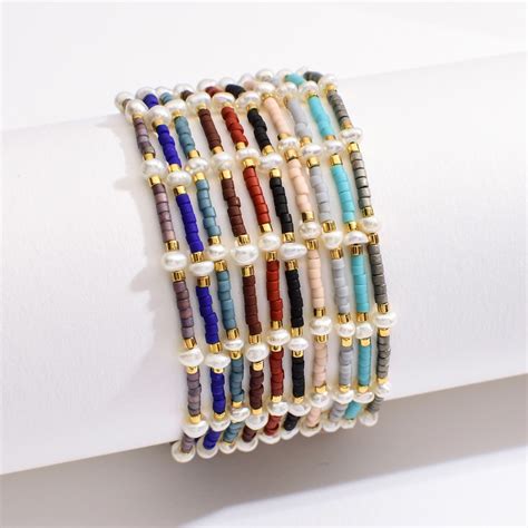 Zmzy Small Simulated Pearl Crystal Beads Charm Bracelet Thin Glass